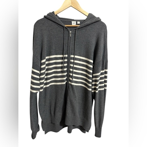 Gap Women's Soft Zip Hooded Sweater Gray Striped Wool Blend Cody Size XL - Picture 2 of 9
